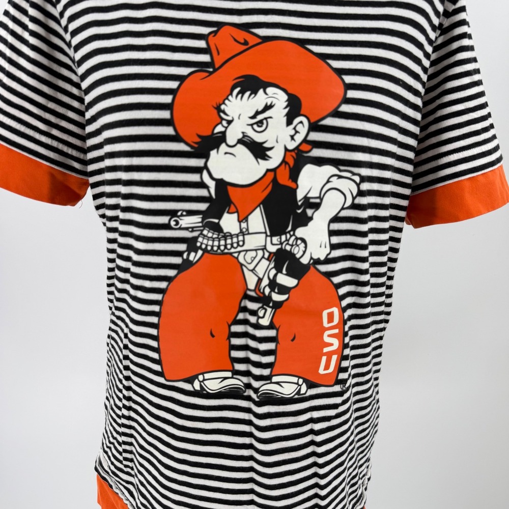Oklahoma State Cowboys Pistol Pete Striped T-Shirt Women's Small Orange Black - Picture 4 of 10